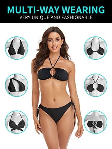 RELLECIGA Women's Black Triangle Bikinis for Women Halter String Top with Tie Side Bikini Bottom Size X-Large - Image 3
