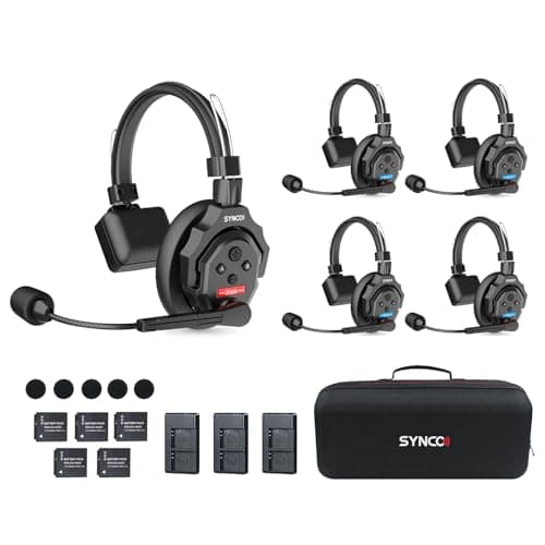 SYNCO XTALK X5 Wireless Intercom Headset System, 2.4GHz Full Duplex Group Talk Coms with 24H 350M/1148FT Real-time Monitoring, Single-Ear-Headsets-for-Communication - Image 1