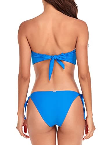 RELLECIGA Womens Bandeau Bikini Set Removable Straps Brazilian High Cut Bathing Suits(White+Navy Blue,XLarge) - Image 5
