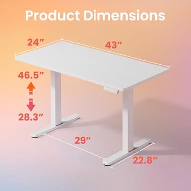 HUANUO 43 x 24 inch Electric Standing Desk Adjustable Height, 4 Memory Height Settings, Sit Stand Up Desk for Home Office & Computer Workstation, White - Image 2