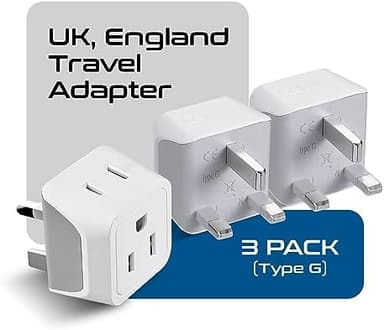 Ceptics UK Travel Plug Adapter, 2 in 1 Type G Adapter, US to UK Adapter, Ireland, Dubai Travel Adapter with Dual USA Inputs, CE, RoHS - HK Outlet Adapter, 3 Pack - Image 4