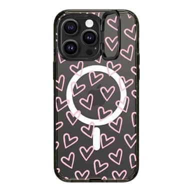CASETiFY Impact Ring Stand Case for iPhone 15 Pro Max [3X Military Grade Drop Tested / 6.6ft Drop Protection/Compatible with Magsafe] - Pattern Prints - Hearts/Light Pink Thin- Clear Black - Image 4