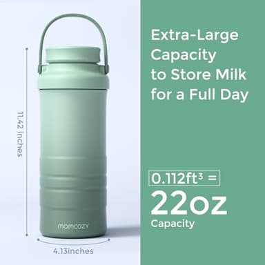 Momcozy 22oz Portable Breast Milk Cooler for Outdoor, Life Saver with 360° Total Cooling for 24 Hours, Larger Capacity Travel Breastmilk Chiller with 2pcs Baby Bottles for Breastmilk Storage, Green - Image 6