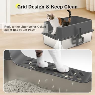Stainless Steel Litter Box, Extra Large Litter Boxes for Big Cats, XLarge Metal Cat Litter Box with Lid, Anti-Urine Leakage XL Box with High Sides, Easy Clean, Non-Sticky, Scoop Included - Image 4