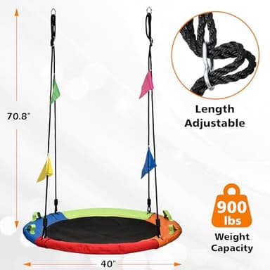 Tree Swing, Saucer Swing, 40 inch 900lbs Weight Capacity, with Adjustable Hanging Straps, for Backyard Outdoor, Multicolor, Circle Round Disc, Gifts for Kids - Image 4