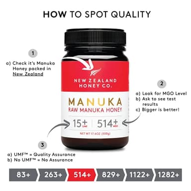 New Zealand Honey Co. Raw Manuka Honey UMF 15+ | MGO 514+, UMF Certified / 17.6oz - Image 4