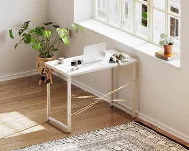 Casaottima 32 Inch Small Computer Desk for Home Office, Study Writing Table for Small Spaces, Simple Modern Desk with Headphone Hooks, Pure White - Image 4
