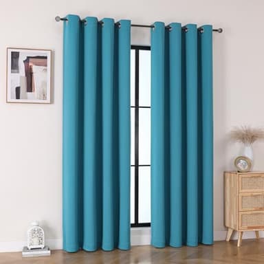 Flyfun Grommet Blackout Curtains for Bedroom and Living Room - 2 Panels Set Thermal Insulated Room Darkening Curtains (Turquoise, 52W x 84L) - Image 2