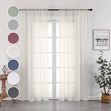 OWENIE Sheer Curtains 84 inch Length, Ivory Sheer Cutains 2 Panels Set for Bedroom/Living Room, Rod Pocket Voile Fimly Drapes, 2pcs, Each 42" W x 84" L - Image 2
