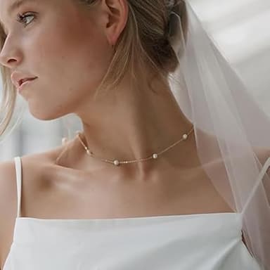 Trinckle Gold Pearl Necklace, 6 MM Pearl Choker Necklace 15'' Pearl Necklaces for Women Dainty Choker as Birthday Gifts for Teens Pearl Strands Prom Jewelry Wedding Bride Bridesmaid Gifts - Image 5