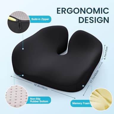 Benazcap Seat Cushion, Memory Foam Cushions for Office Chair - Ergonomic Chair Cushions for Tailbone Pain Relief, Sciatica & Back Support, Office Chair Cushion & Car Seat Cushion - Image 2