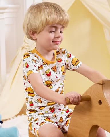 babee Reshinee Bamboo Viscose Toddler Pajamas Boys Girls Kids Baby Cool Short Summer Burger Pjs Set 2-3T Two Piece - Image 8