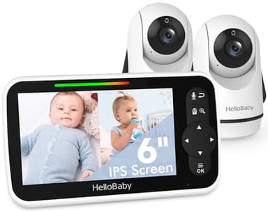 HelloBaby Video Baby Monitor with Upgraded 6” IPS Large Screen, Split Screen with 2 Cameras, Night Vision and Temprature Monitoring, Remote Pan-Tilt-Zoom Camera, No-WiFi - Image 1