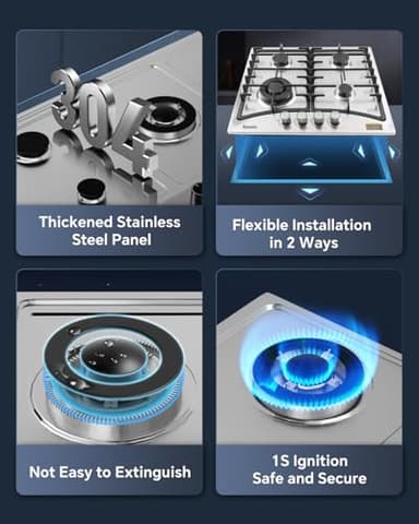 Ranein 5-Burner Gas Cooktop, 34-Inch Gas Stove Top Compatible with Thermocouple Protection, Built-in Gas Stove, 304 Stainless Steel Panel, Compatible with NG&LPG for Apartment and Indoor - Image 2