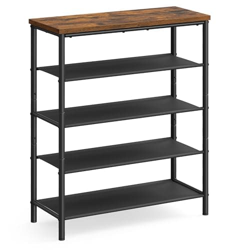 VASAGLE Shoe Rack, 5-Tier Shoe Storage Organizer for Entryway and Closet, Holds 12-16 Pairs of Shoes, 4 Fabric Shelves, Steel Frame, Industrial, Rustic Brown and Black ULBS036B01 - Image 1