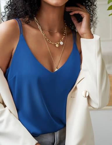 Ekouaer Womens Silk Satin Camisole Tank Tops V Neck Spaghetti Strap Blouses Cross Back Sleeveless Cami Shirt - Image 2