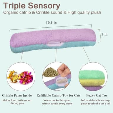 Retro Shaw Cat Toys Kicker Pillows 3Pcs, Refillable Catnip Toys with Crinkle Sound Inside, Interactive Indoor Cat Nip Kitty Kick Sticks for Kitten 10.1 Inches - Image 2