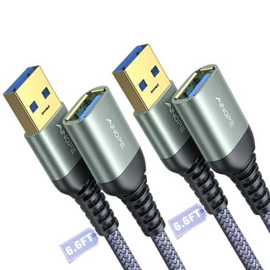 AINOPE 2 Pack USB Extensions Cable High Speed USB 3.0 Extension Cord Type A Male to Female Sturdy Braided Material Fast Data Transfer Compatible with USB Keyboard,Mouse,Flash Drive,Grey,6.6FT+6.6FT - Image 1