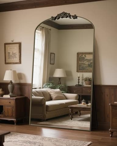 Antok Arched Full Length Mirror, 81"x41" Floor Mirror with Carved, Full Body Mirrors for HomeDecor, Standing/Halling Large Wall Mirror for Bedroom, Living Room, Cloakroom, Bronze, Retro Style - Image 4