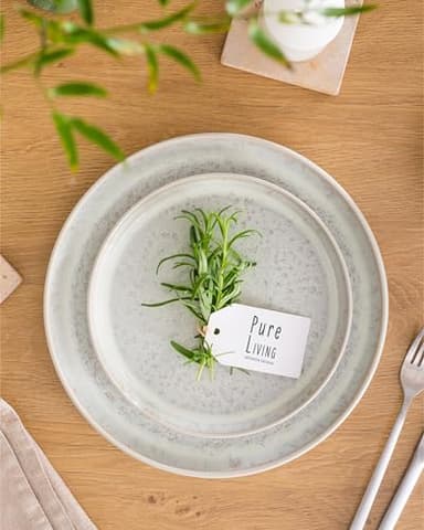 Stoneware dinnerware set 8 persons 32 pcs - Mediterranean dinnerware set, dishwasher, microwave and scratch resistant - Bowl and plate set - Dinnerware Pure Living Light Beige… - Image 2