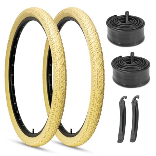 2-Pack Cruiser Bike Tires Set: Hycline 26x2.125 Inch (57-559 mm) Folding Replacement Bicycle Tires and Pair 26-inch Inner Tubes with Tire Levers for Beach or Urban City Commuter Bike-Cream - Image 1