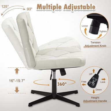 VECELO Modern Armless Criss Cross Chair No Wheels with Comfy Wide Fabric Padded Seat & Back, Swivel & Height Adjustable for Home/Bedroom/Make Up, Beige - Image 5