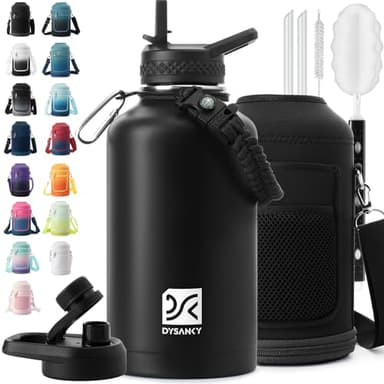 DYSANKY Insulated Water Bottle | Thickened Stainless Steel Vacuum Metal | Portable Sports Half Gallon Large Water Jug for Gym and Hiking with Straw, Carrier Bag, Handle Strap | BPA-Free 64 oz - Image 1