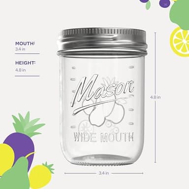 Wide Mouth Mason Jars 16 oz [18 Pack] With Mason Jar Lids and Bands, Mason Jars 16 oz - For Canning, Fermenting, Pickling - Jar Décor - Microwave/Freeze/Dishwasher Safe. - Image 7