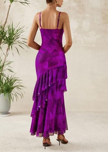 PRETTYGARDEN Maxi Dresses for Women 2025 Summer Tiered Floral Beach Sundress Spaghetti Strap Wedding Guest Long Dress (Print Purple,X-Small) - Image 2