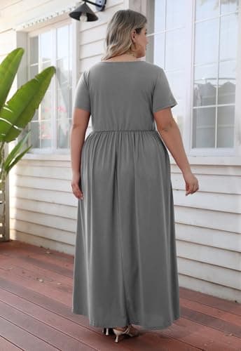 Nemidor Plus Size Maxi Dresses for Curvy Women Summer Casual Loose Short Sleeve Long Beach Dress with Pocket(149,18,Grey) - Image 2