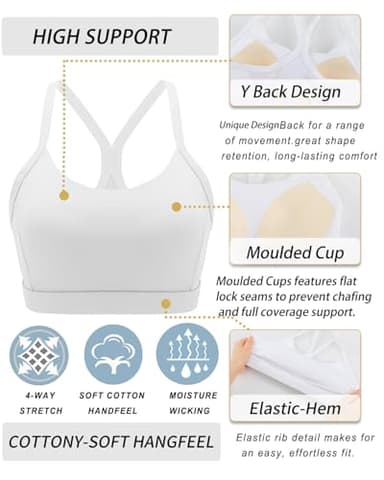 RUNNING GIRL White Sports Bras for Women,Y Back Molded Cup High Impact Sports Bras for Women Large Bust(3057_White_L) - Image 6