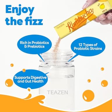 TEAZEN Kombucha Tea Sunset Bliss Hydration Variety Pack - 20 Sticks, 5 Flavors (Peach, Mango-Guava, Strawberry-Kiwi, Citron, Mulled Wine) - Image 7