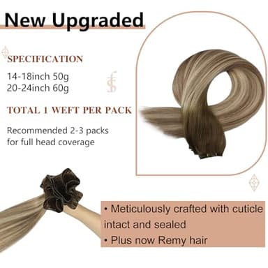 Full Shine Genius Weft Hair Extensions Hand Tied Hair Extensions 60G Human Hair Weft Extensions Sew In Color Balayage Brown To Light Blonde Mix Brown Weave Bundles 24 Inch - Image 3