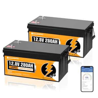 ECO-WORTHY 12V 280Ah 2 Pack LiFePO4 Lithium Battery with Bluetooth, Low Temp Protection, Built-in 200A BMS, 3584Wh Energy. Perfect for Off-Grid, RV, Solar System, Camper, Travel Trailer, Backup System - Image 1