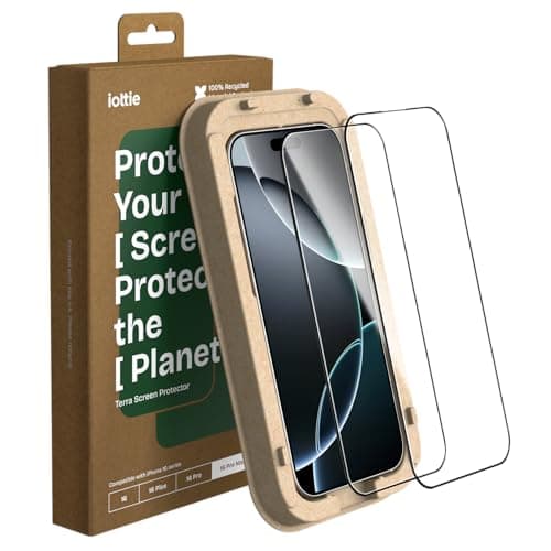 iOttie Terra iPhone 16 Pro Max Tempered Glass Screen Protector Military Grade 9H Hardness Shatterproof Scratch Resistant, Edge to Edge Protection Easy Bubble Free Install, 2 Pack - Image 1