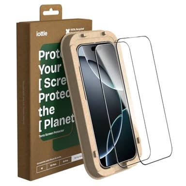 iOttie Terra iPhone 16 Pro Max Tempered Glass Screen Protector Military Grade 9H Hardness Shatterproof Scratch Resistant, Edge to Edge Protection Easy Bubble Free Install, 2 Pack - Image 1