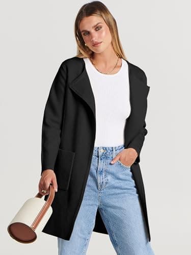 ANRABESS Womens Cardigan Sweater Open Front Knit Long Coatigan Dressy Casual Jacket Coat 2025 Fall Outfits Classy Clothes Black Small - Image 3
