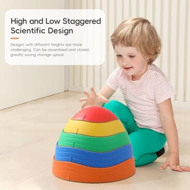 CINDALOG Stepping Stones for Kids, 5pcs Durable Non-Slip Plastic Balance Stones, Promoting Children's Coordination Skills Sensory Play Equipment for Toddlers - Image 2