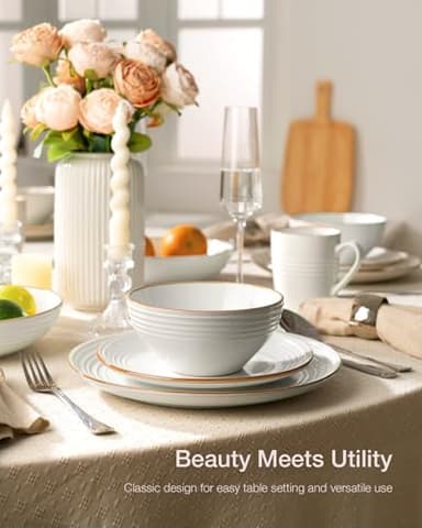 Famiware Jupiter Dinnerware Set, Plates and Bowls Dish Sets for 4 (12 Pieces), Microwave and Dishwasher Safe Stoneware Speckled Tableware, Chip and Scratch Resistant, White - Image 3