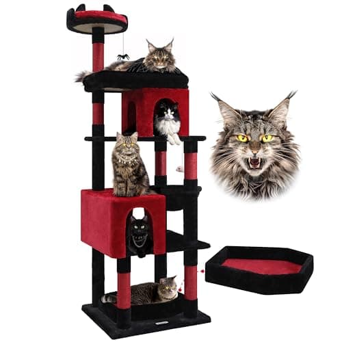Globlazer Heavy Duty Gothic Cat Tree, 72in Large Cat Tower with Coffin Bed, Sturdy Maine Coon Cat Tree for Large Cats 20 lbs+, Medieval Castle Style with 6 Scratching Posts & Hammock, S72, Black & Red - Image 1