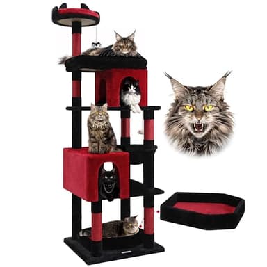 Globlazer Heavy Duty Gothic Cat Tree, 72in Large Cat Tower with Coffin Bed, Sturdy Maine Coon Cat Tree for Large Cats 20 lbs+, Medieval Castle Style with 6 Scratching Posts & Hammock, S72, Black & Red - Image 1