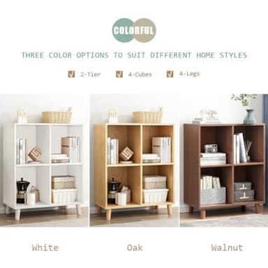 IOTXY Open Cube Low Bookcase - 2-Tier Freestanding Storage Display Cabinet Organizer with Legs for Home Office, 4-Cubes Open Shelf Short Bookshelf, White - Image 3
