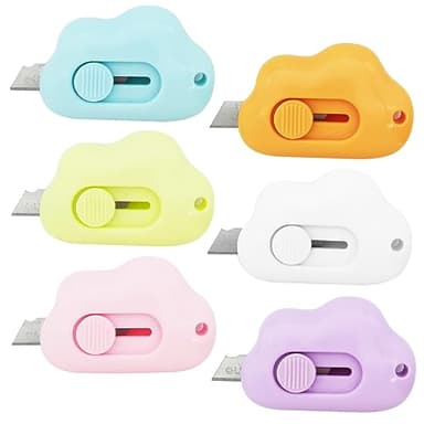 Cute Cloud Box Cutter Retractable, 6Pcs Mini Utility Knife Letter Opener Envelope Slitter, Small Package Opener Paper Cutters with Keychain Hole for Office Home School Stationery DIY Crafts - Image 1