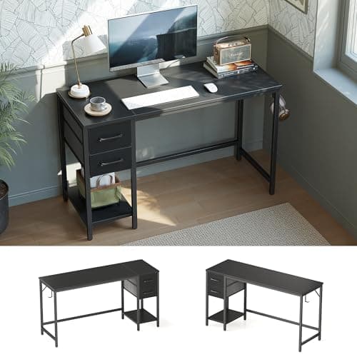 CubiCubi Computer Desk with 2 Drawers, 40 Inch Small Home Office Desk Study Writing Table, Black - Image 1