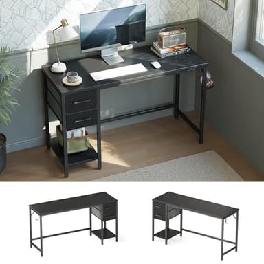 CubiCubi Computer Desk with 2 Drawers, 40 Inch Small Home Office Desk Study Writing Table, Black - Image 1