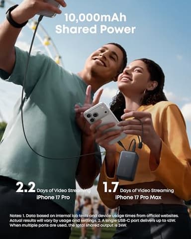 Anker Nano Portable Charger, 10,000mAh 45W Max Compact Power Bank, Travel Essential Phone Battery Pack with 2.3 ft InstaCord Retractable Cable for iPhone 17/16 Series, iPad, Galaxy, Pixel, and More - Image 6