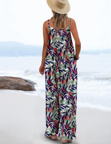 YESNO Women's Summer Boho Casual Jumpsuits Wide Leg Overalls Floral Print Baggy Rompers with Pockets M PZZCR 384O - Image 3