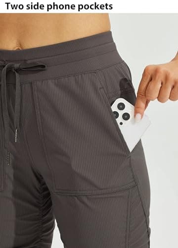 Willit Women's Quick-Dry Capris Travel Pants Lightweight Striped Woven Hiking Workout Casual Pants with Pockets Shale XL - Image 3