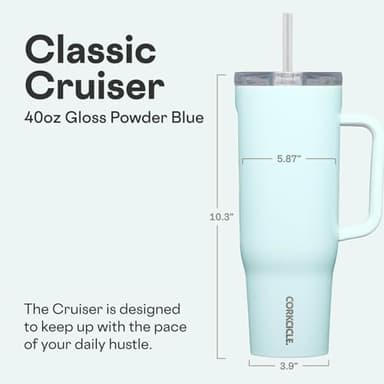 Corkcicle Cruiser Insulated Tumbler - Keeps Drinks Cold 20 Hours - Triple-Insulated Stainless Steel - Spill-Proof Lid - Summer Drinkware Gift - Keeps Drinks Ice Cold - 40 oz - Gloss Powder Blue - Image 2
