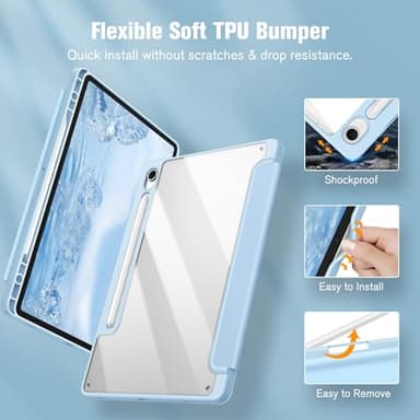 Fintie Hybrid Slim Case for Samsung Galaxy Tab S10 Lite/ S10 FE/ S9 FE 10.9 Inch/Tab S9 11 Inch with S Pen Holder, Shockproof Cover with Clear Transparent Back Shell, Auto Wake/Sleep, Blue - Image 6